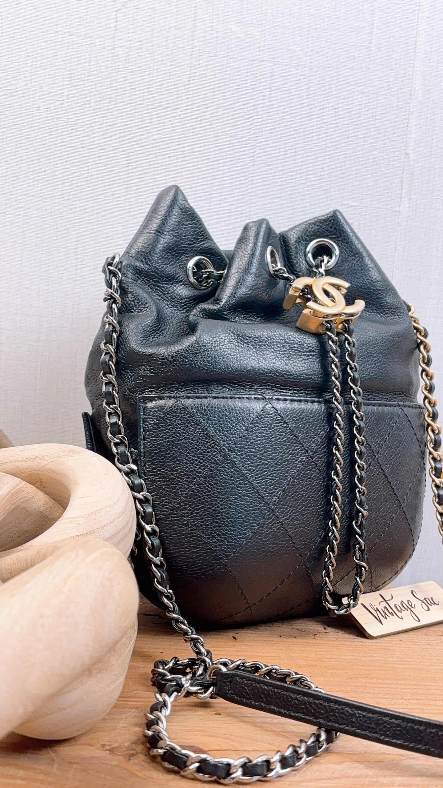 Chanel Black Calfskin Small Gabrielle Bucket Bag