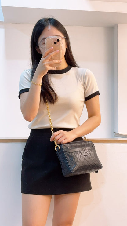 Chanel Navy Lambskin Vintage Tassel Camera Bag (GHW)