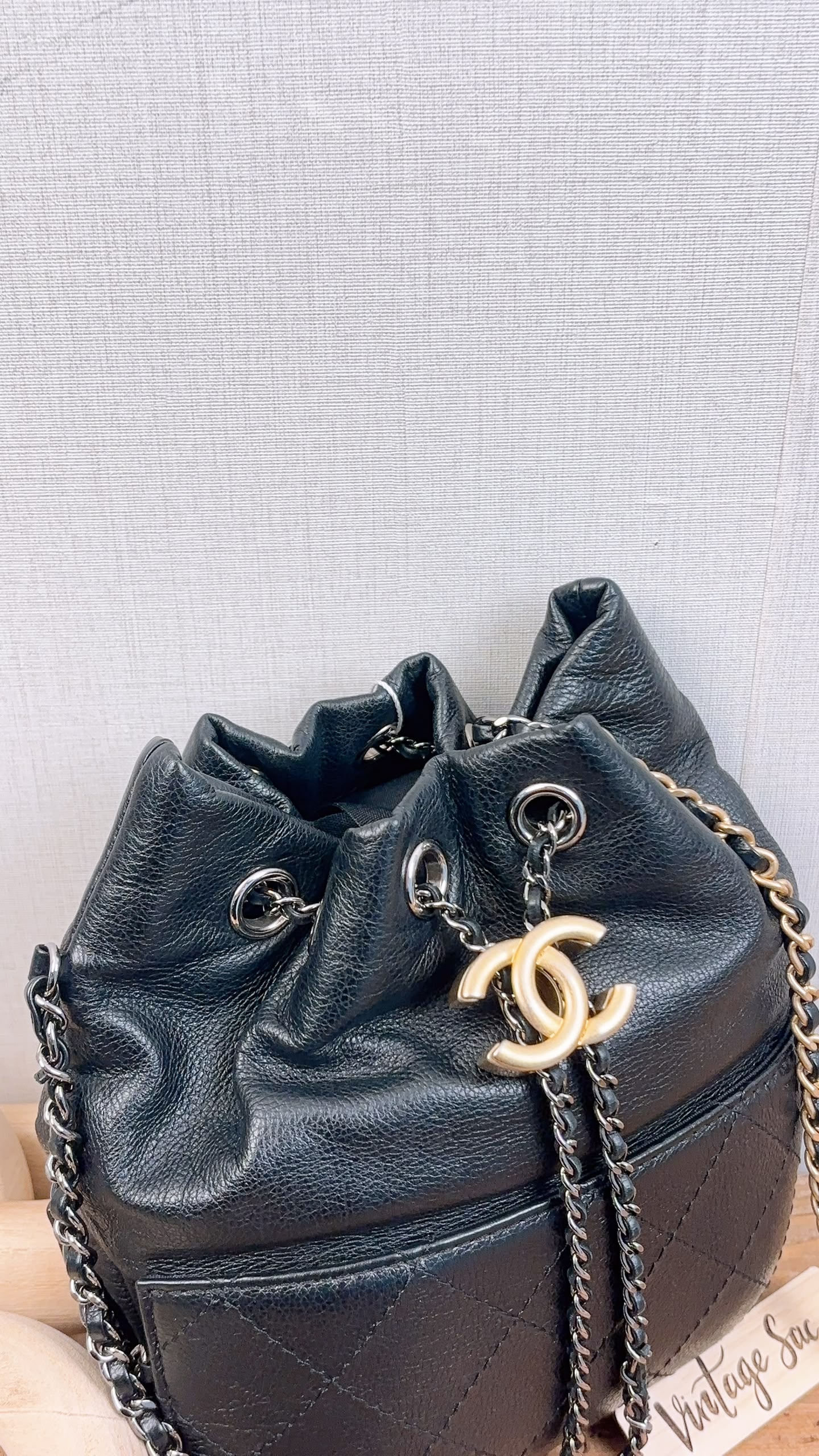 Chanel Black Calfskin Small Gabrielle Bucket Bag
