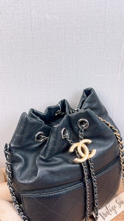 Chanel Black Calfskin Small Gabrielle Bucket Bag