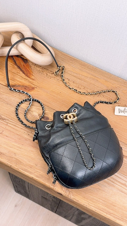 Chanel Black Calfskin Small Gabrielle Bucket Bag