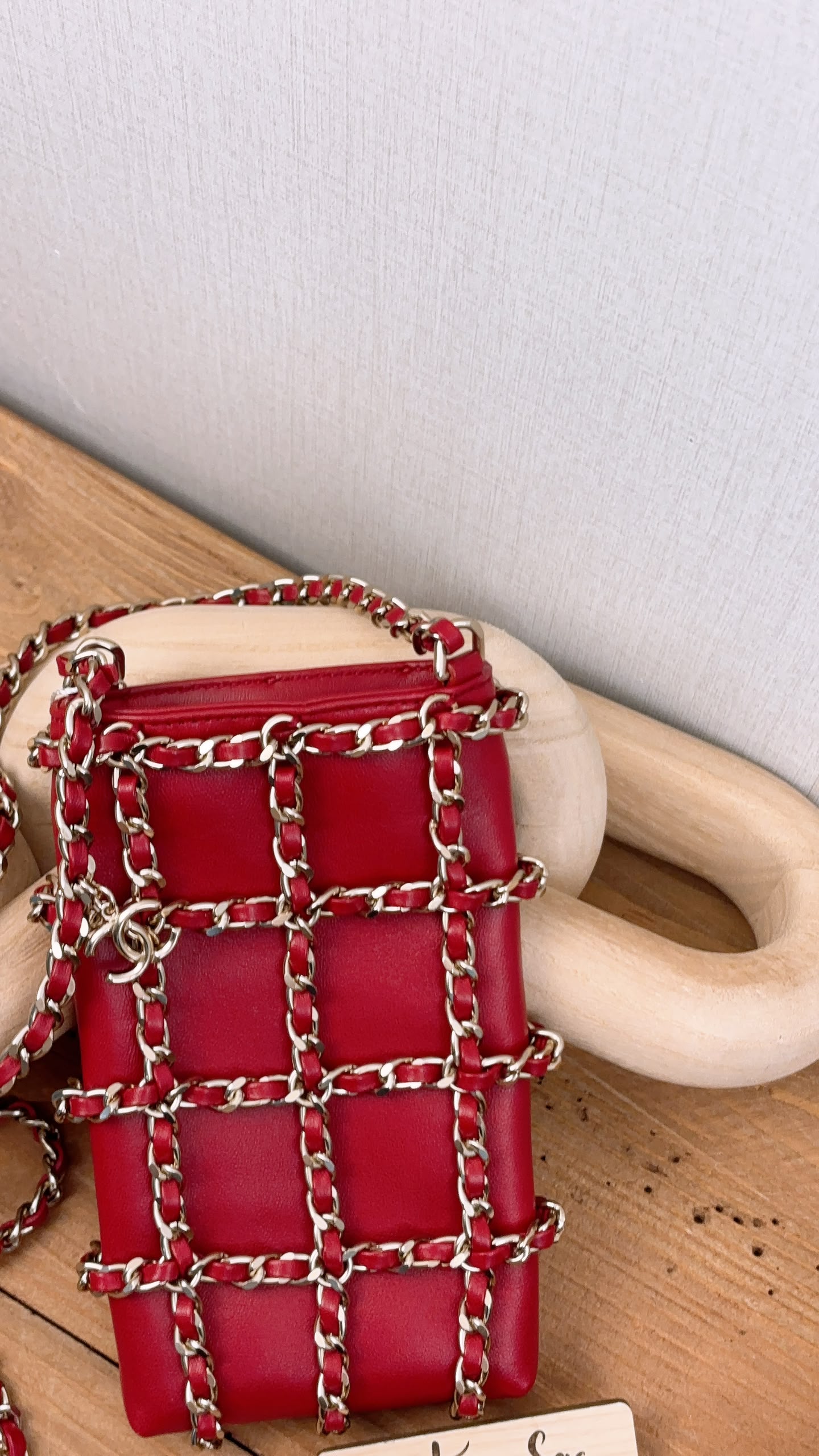 Chanel Red Lambskin Tech Me Out Phone Holder with Chain (LGHW)
