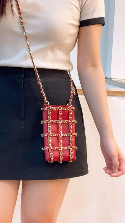 Chanel Red Lambskin Tech Me Out Phone Holder with Chain (LGHW)