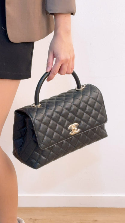 Chanel Black Caviar Medium Coco Handle (LGHW)