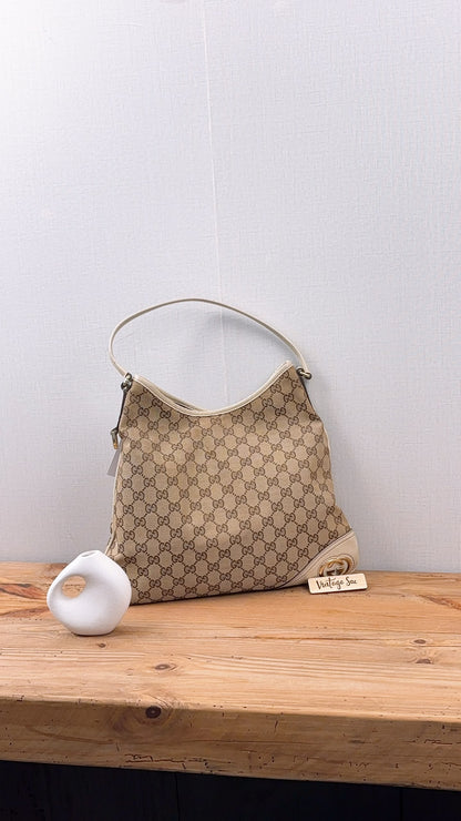 Gucci Beige Monogram Canvas New Brit Hobo