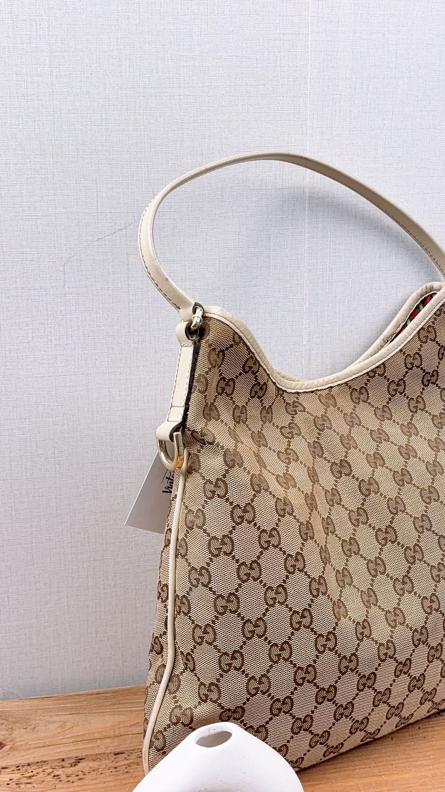 Gucci Beige Monogram Canvas New Brit Hobo
