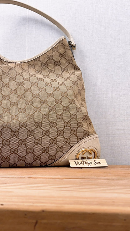 Gucci Beige Monogram Canvas New Brit Hobo