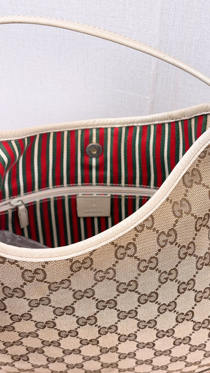 Gucci Beige Monogram Canvas New Brit Hobo