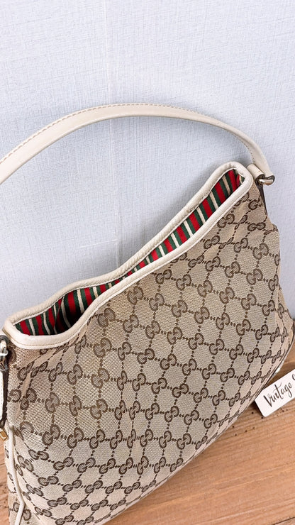 Gucci Beige Monogram Canvas New Brit Hobo