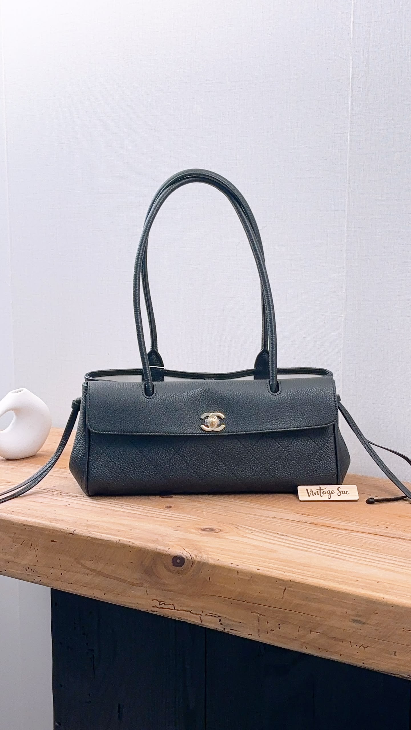 Chanel Black Grained Calfskin Small Shopping Bag (LGHW)