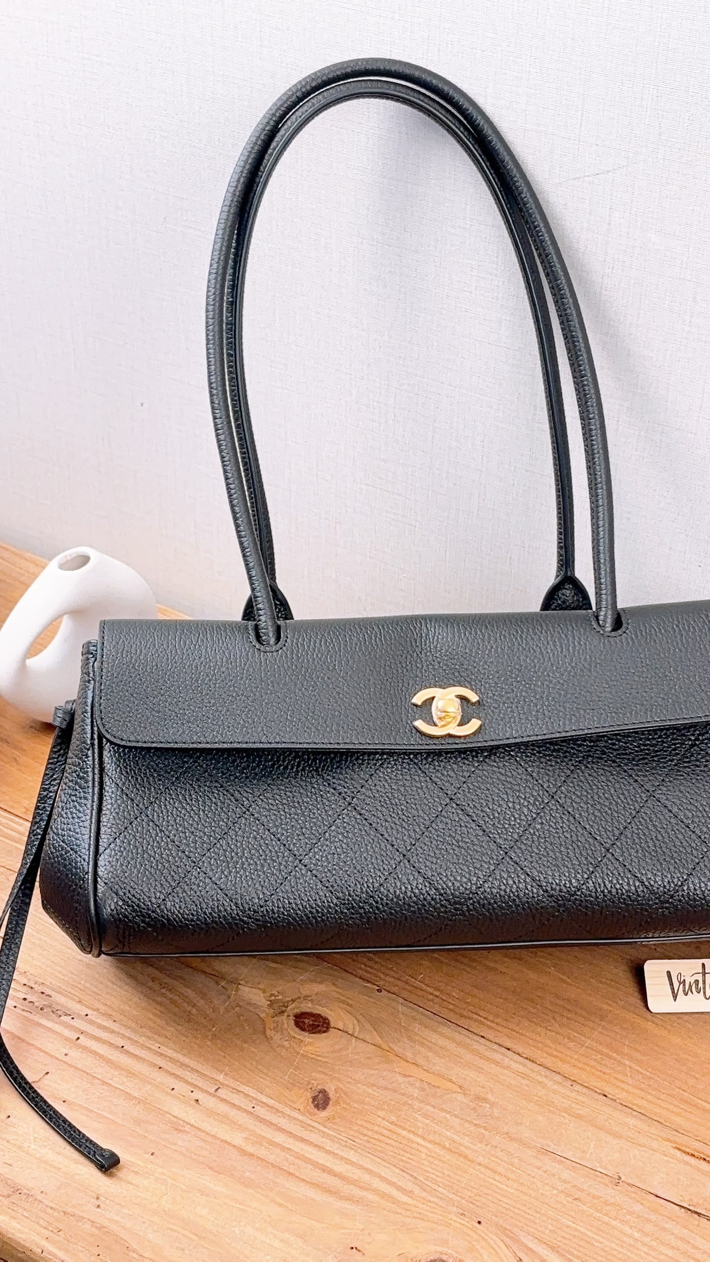 Chanel Black Grained Calfskin Small Shopping Bag (LGHW)