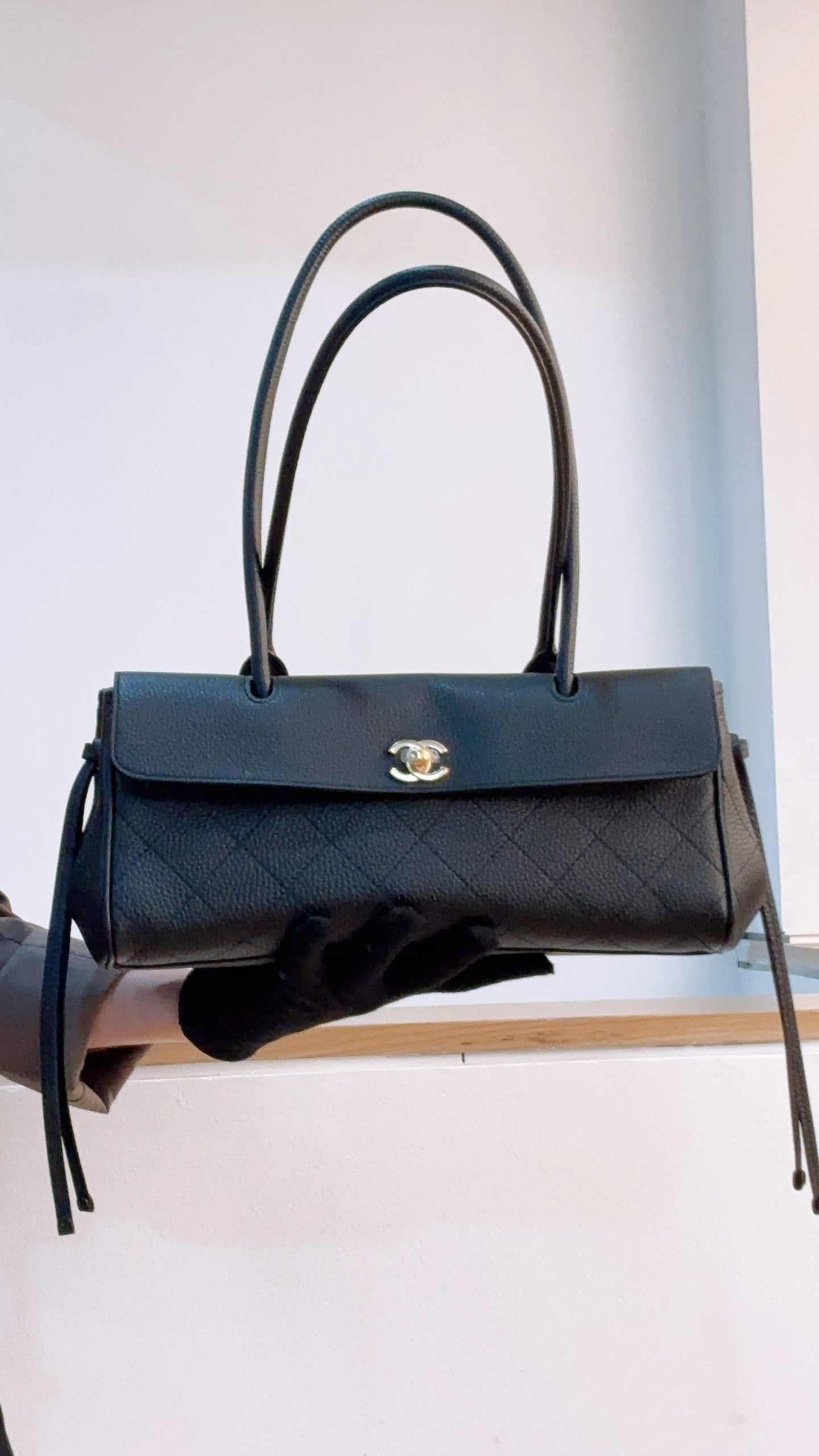 Chanel Black Grained Calfskin Small Shopping Bag (LGHW)