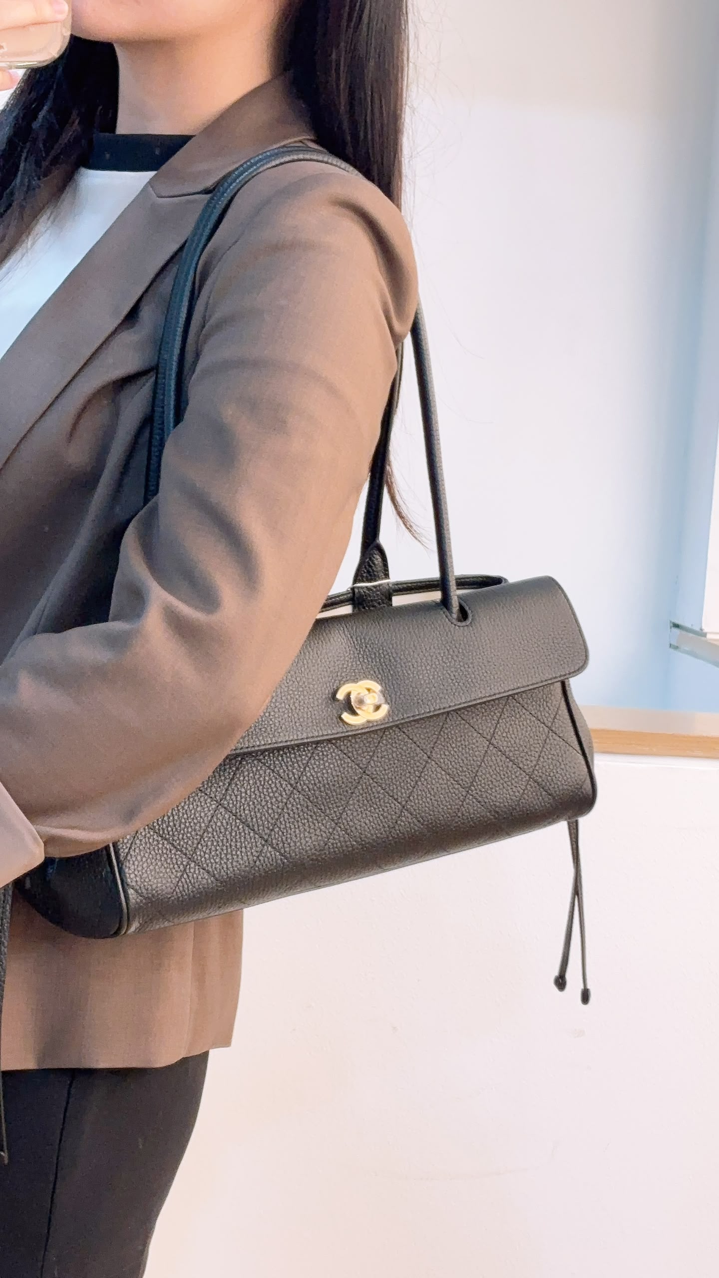 Chanel Black Grained Calfskin Small Shopping Bag (LGHW)