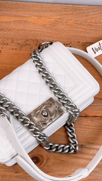 Chanel White Caviar Small Boy Flap Bag (RHW)