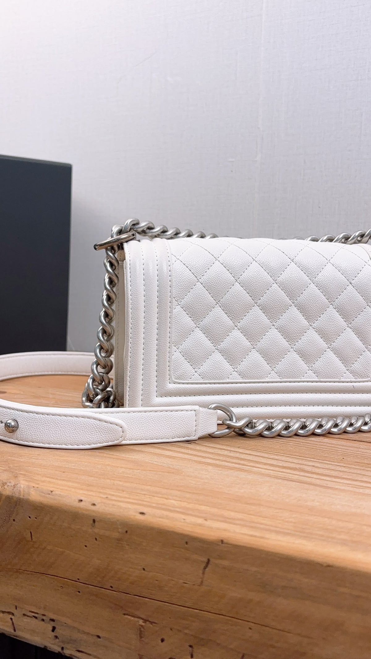 Chanel White Caviar Small Boy Flap Bag (RHW)