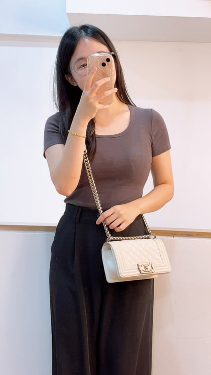 Chanel White Caviar Small Boy Flap Bag (RHW)