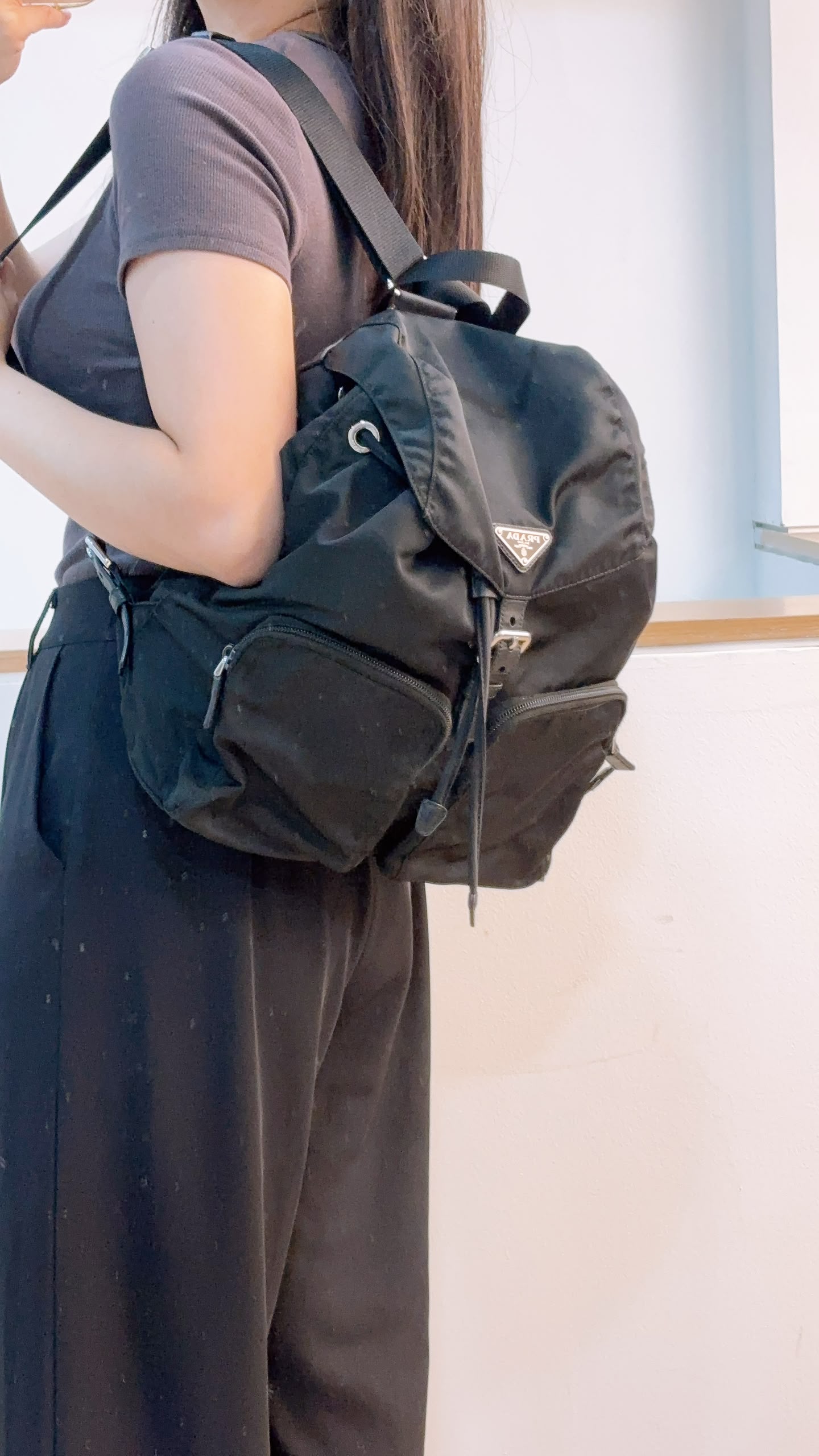 Prada Black Renylon Multi Pockets Backpack