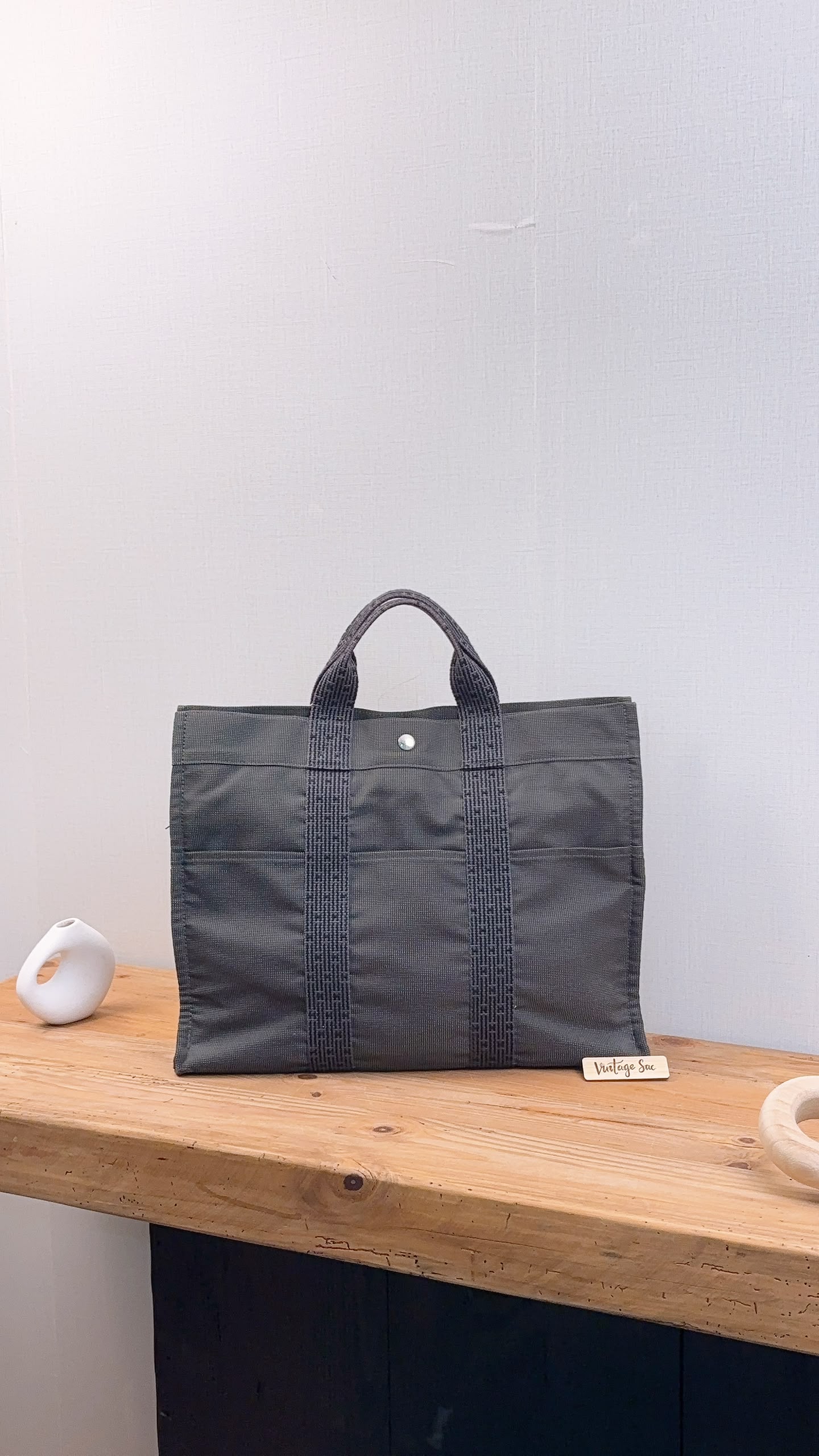 Hermes Black Canvas Herline MM Tote