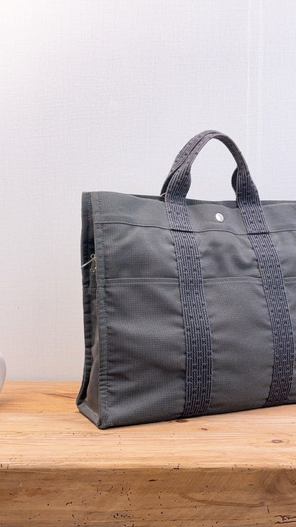 Hermes Black Canvas Herline MM Tote
