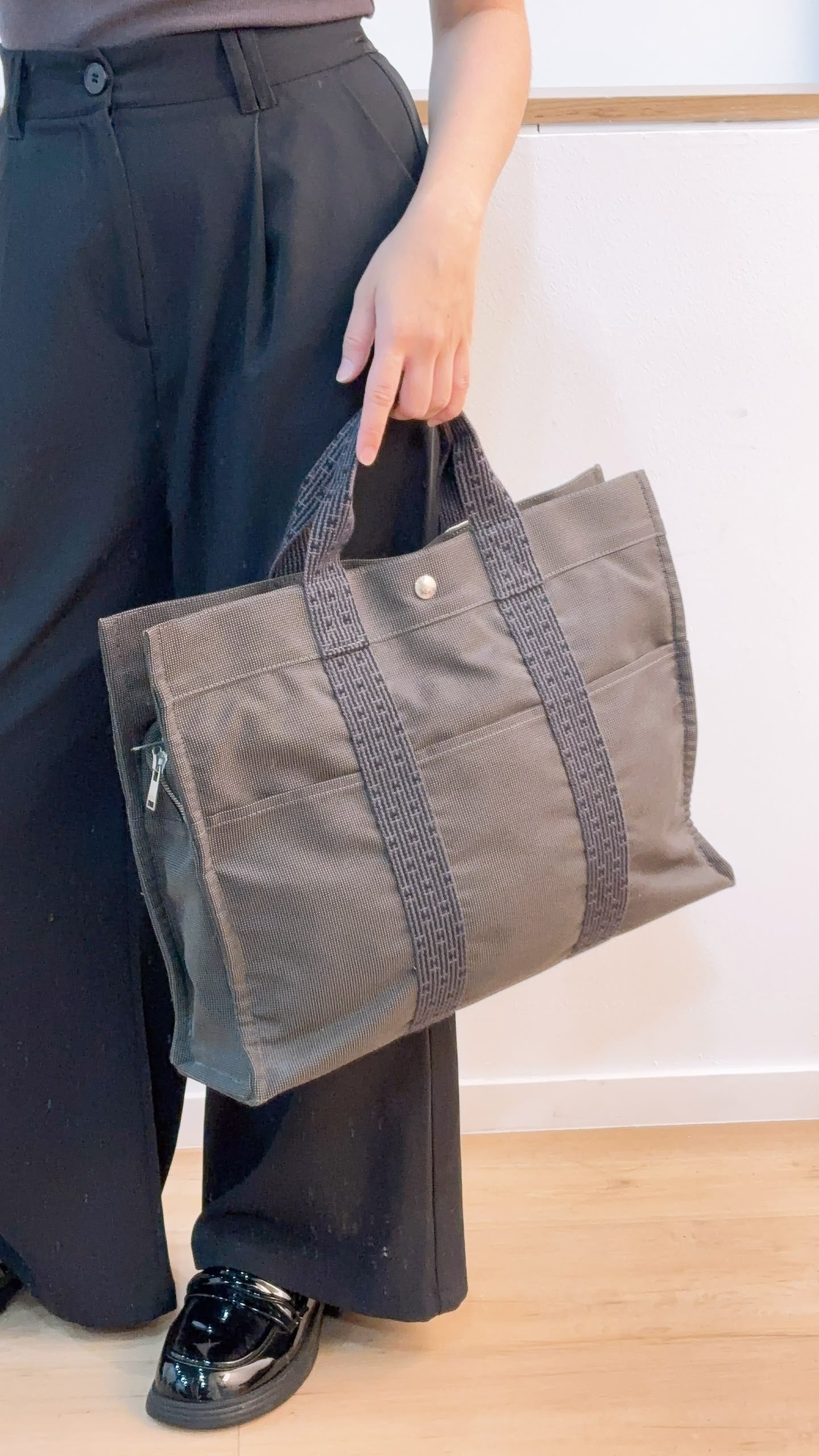 Hermes Black Canvas Herline MM Tote