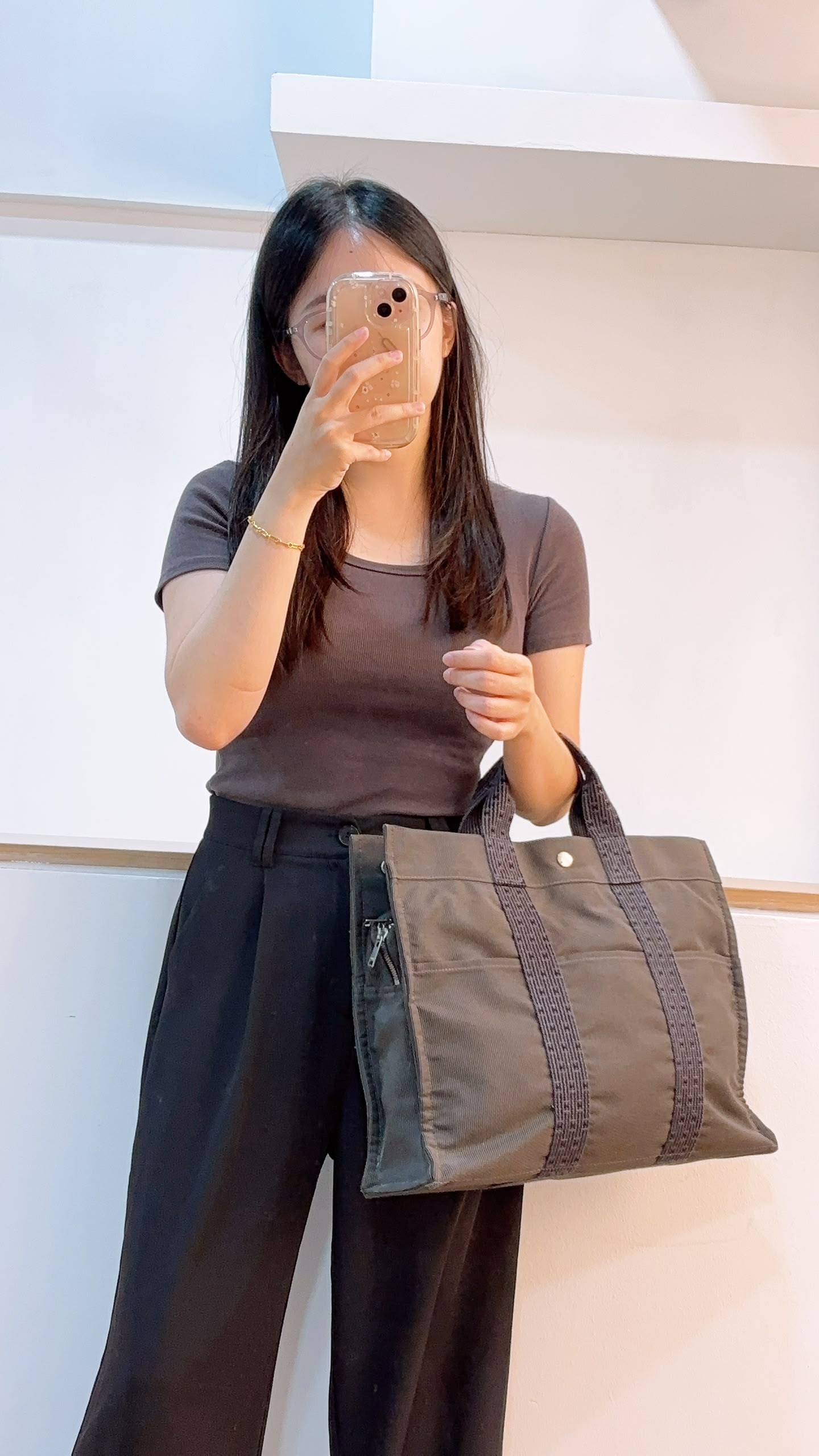 Hermes Black Canvas Herline MM Tote