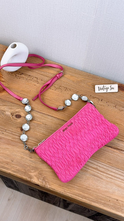 Miu Miu Pink Nylon Matelasse Crystal Chain Crossbody Bag