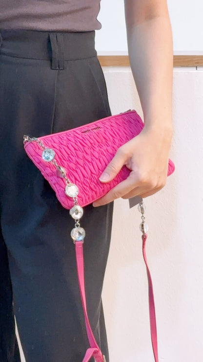 Miu Miu Pink Nylon Matelasse Crystal Chain Crossbody Bag