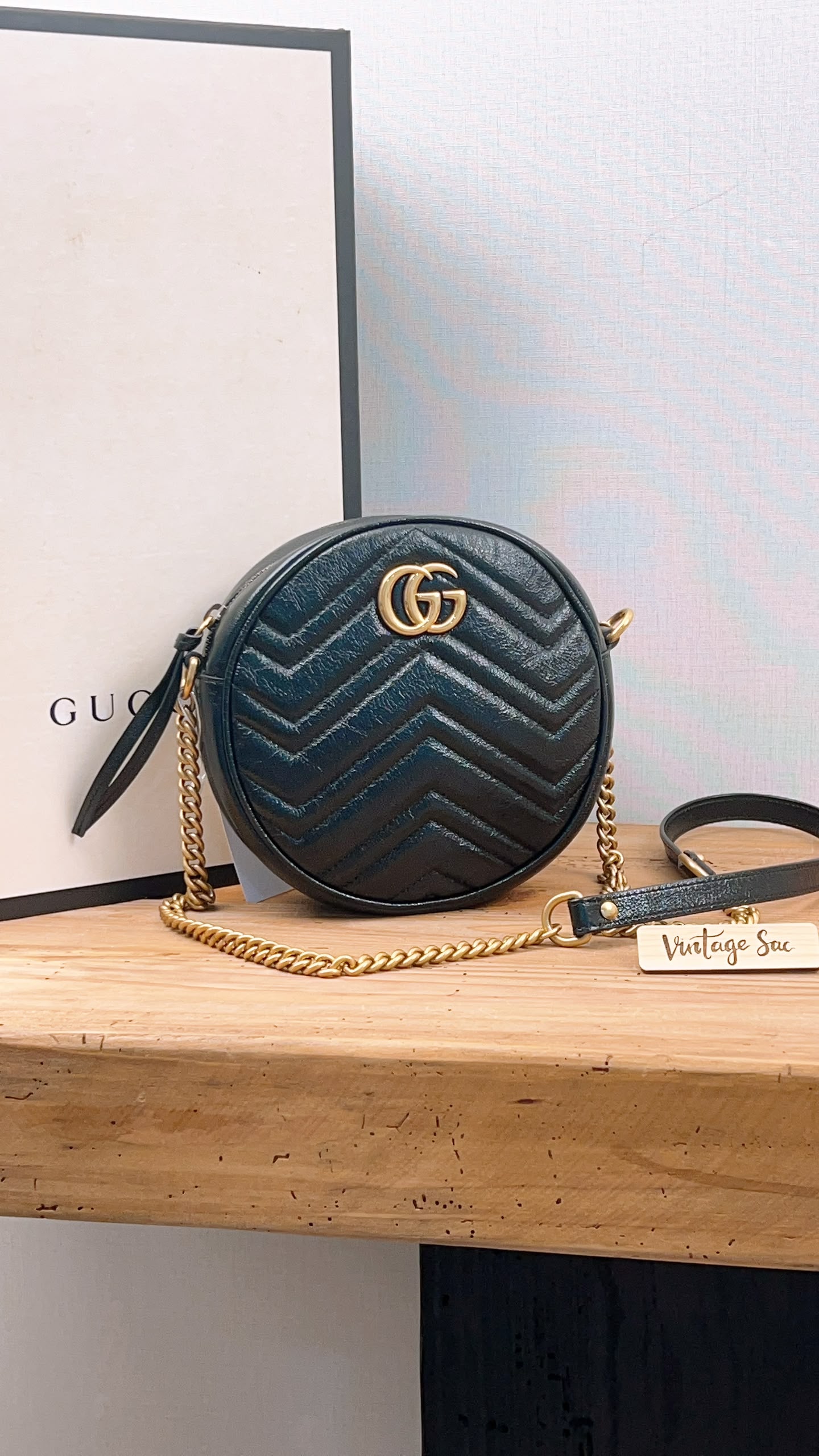 Gucci Black Marmont Round Chain Bag