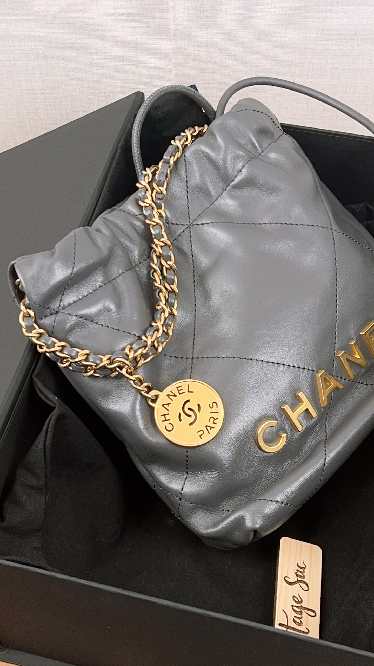 Chanel Dark Grey Calfskin Mini 22 (GHW)
