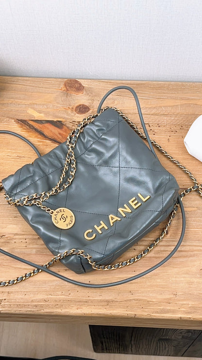 Chanel Dark Grey Calfskin Mini 22 (GHW)