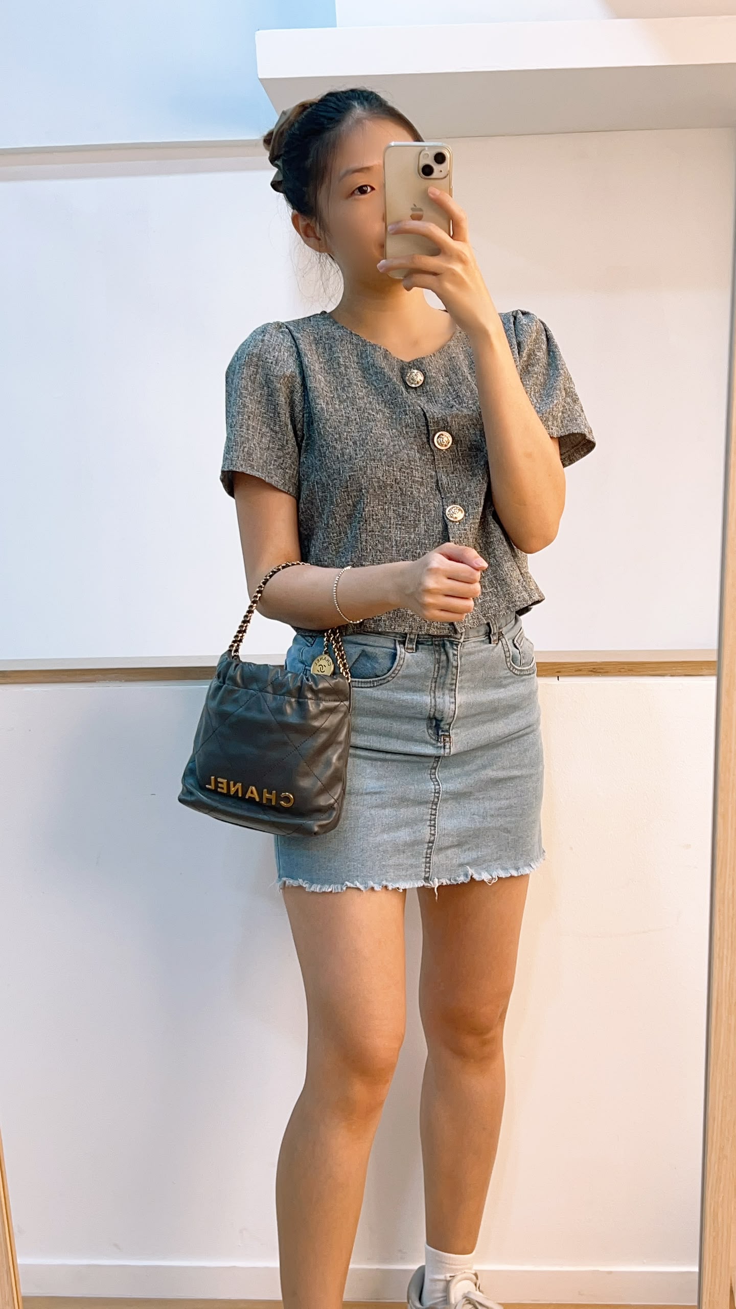 Chanel Dark Grey Calfskin Mini 22 (GHW)
