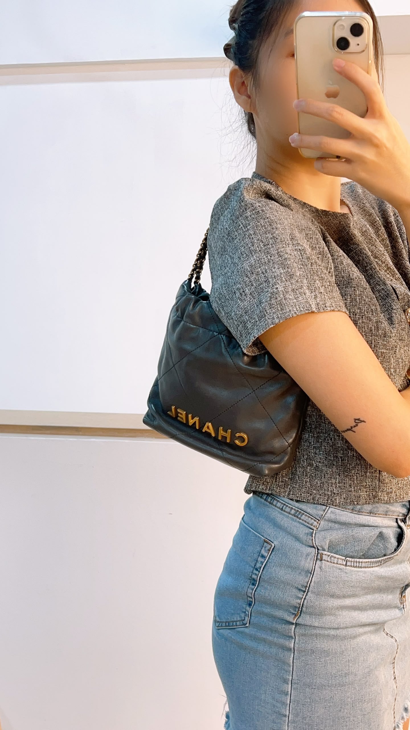 Chanel Dark Grey Calfskin Mini 22 (GHW)