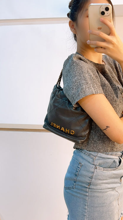 Chanel Dark Grey Calfskin Mini 22 (GHW)