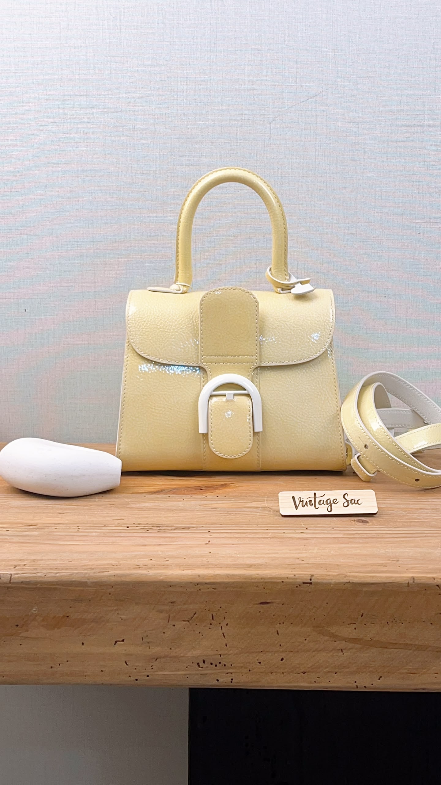 Delvaux Gel Patent Light Yellow Mini Brilliant w Strap