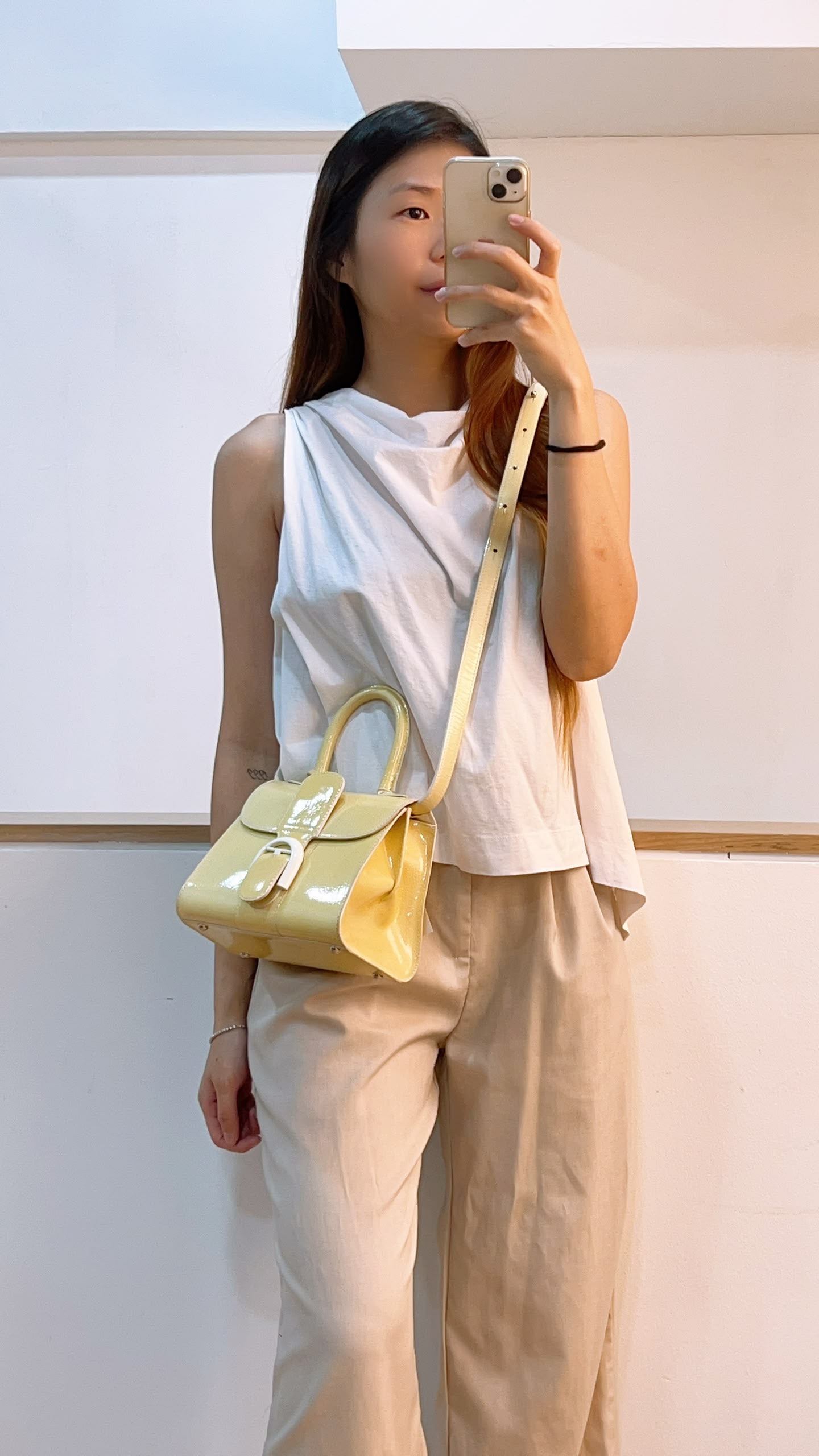 Delvaux Gel Patent Light Yellow Mini Brilliant w Strap