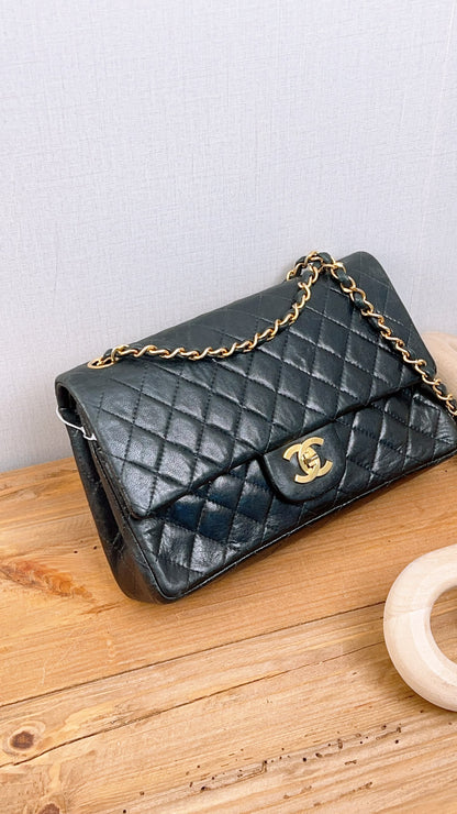 Chanel Black Lambskin Vintage Medium Double Flap (GHW)