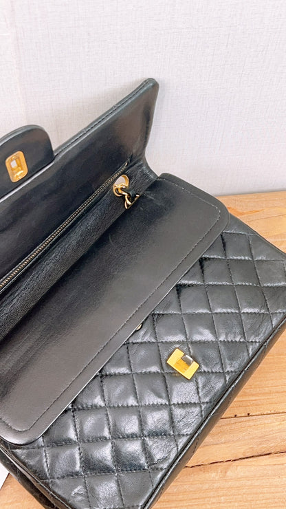 Chanel Black Lambskin Vintage Medium Double Flap (GHW)