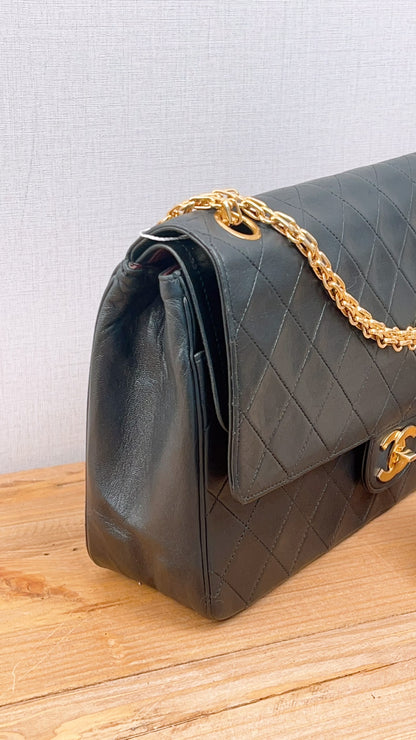Chanel Black Lambskin Vintage Double Chain Flap (GHW)