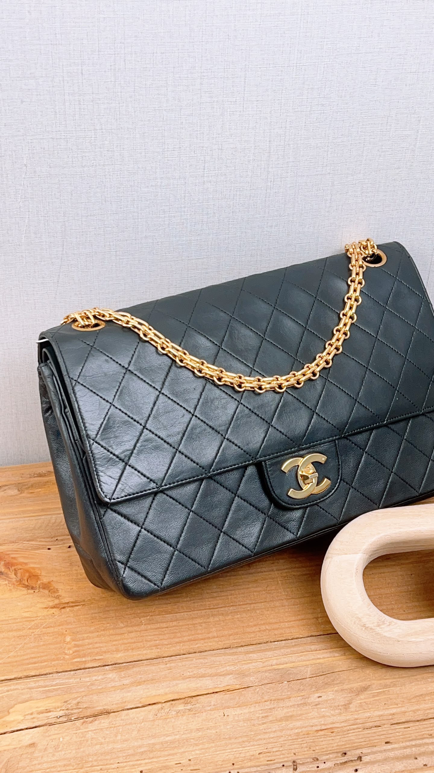 Chanel Black Lambskin Vintage Double Chain Flap (GHW)