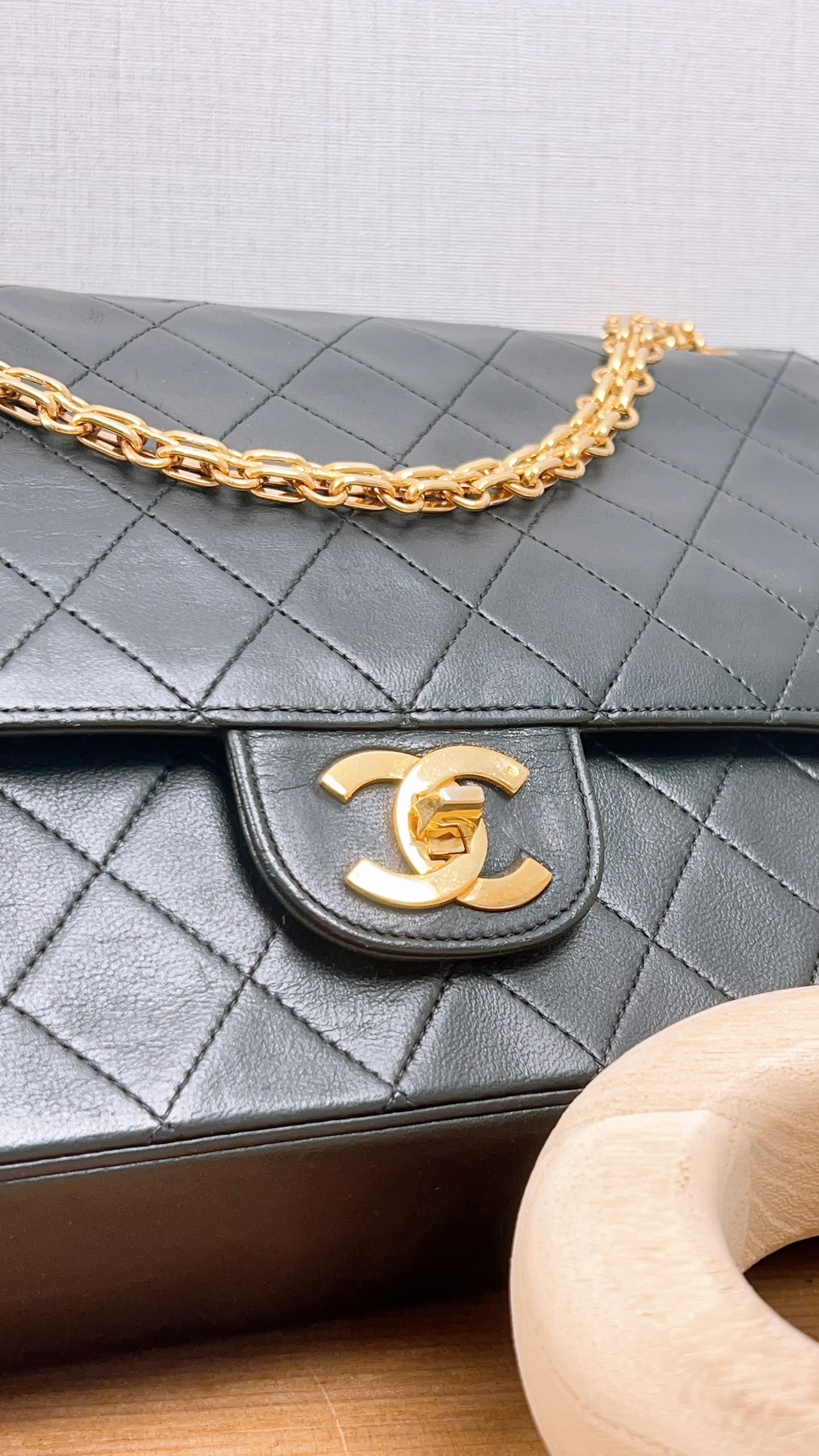 Chanel Black Lambskin Vintage Double Chain Flap (GHW)