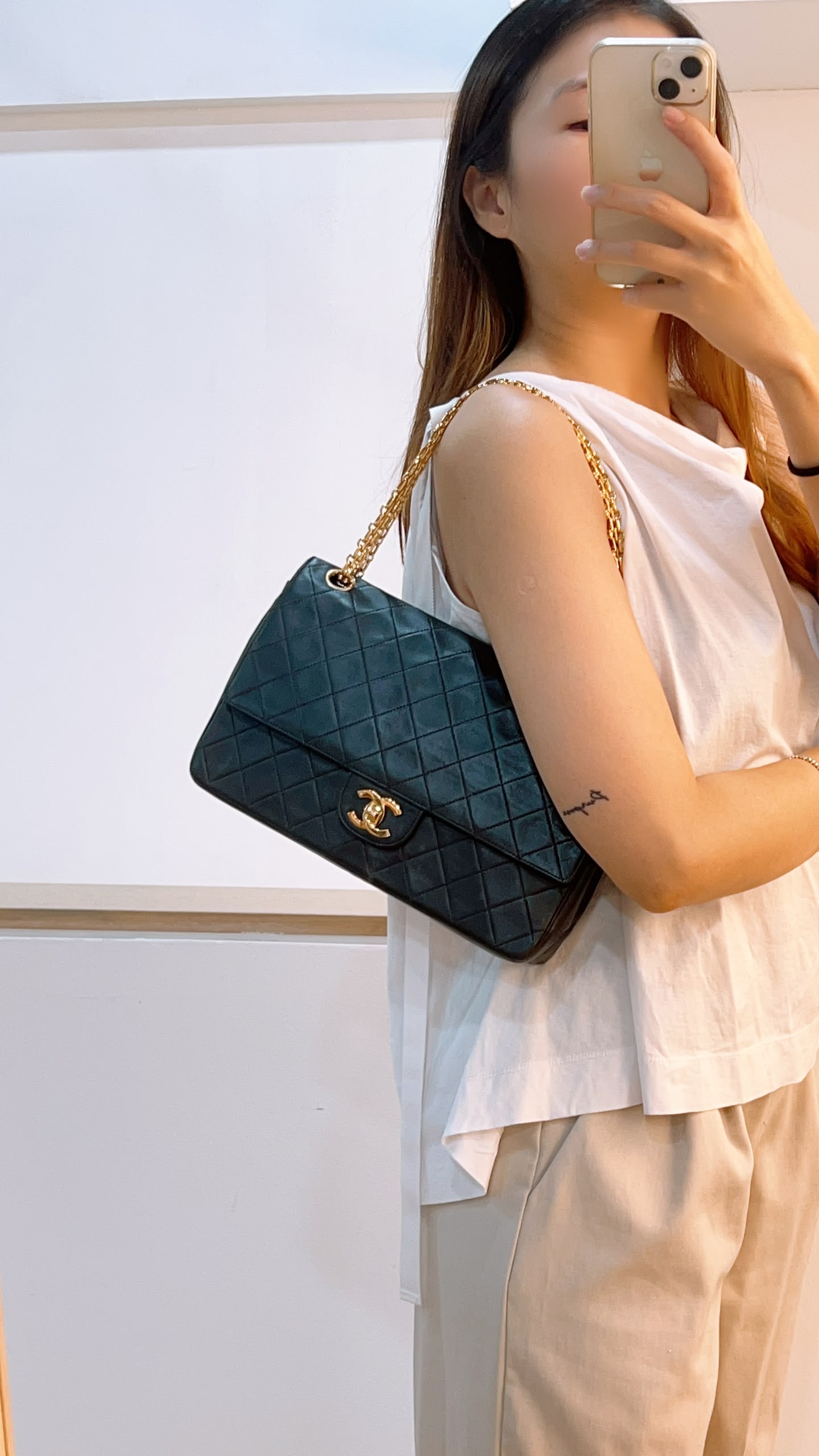 Chanel Black Lambskin Vintage Double Chain Flap (GHW)