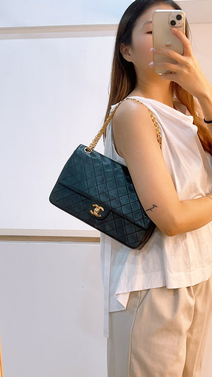 Chanel Black Lambskin Vintage Double Chain Flap (GHW)