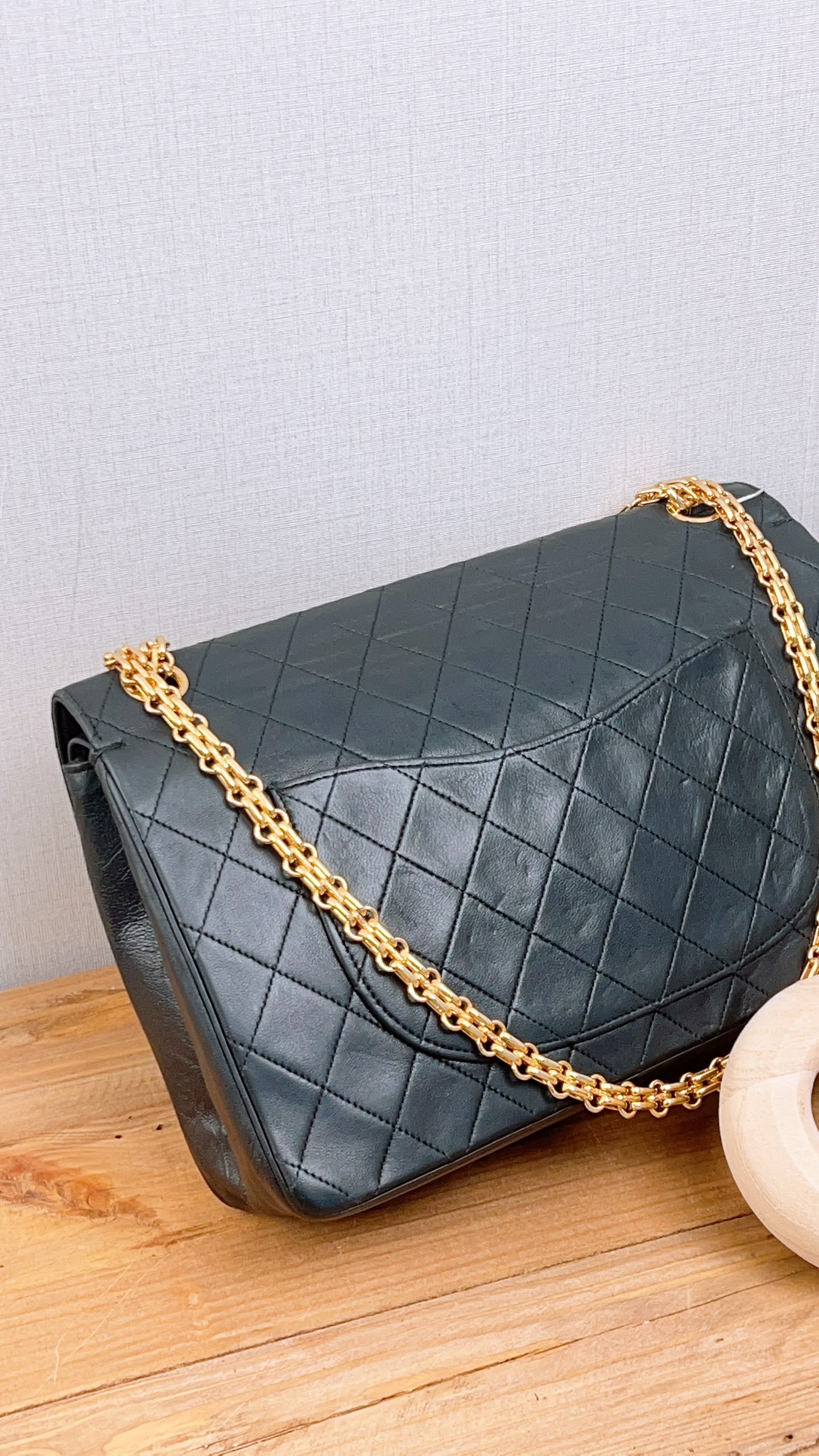 Chanel Black Lambskin Vintage Double Chain Flap (GHW)