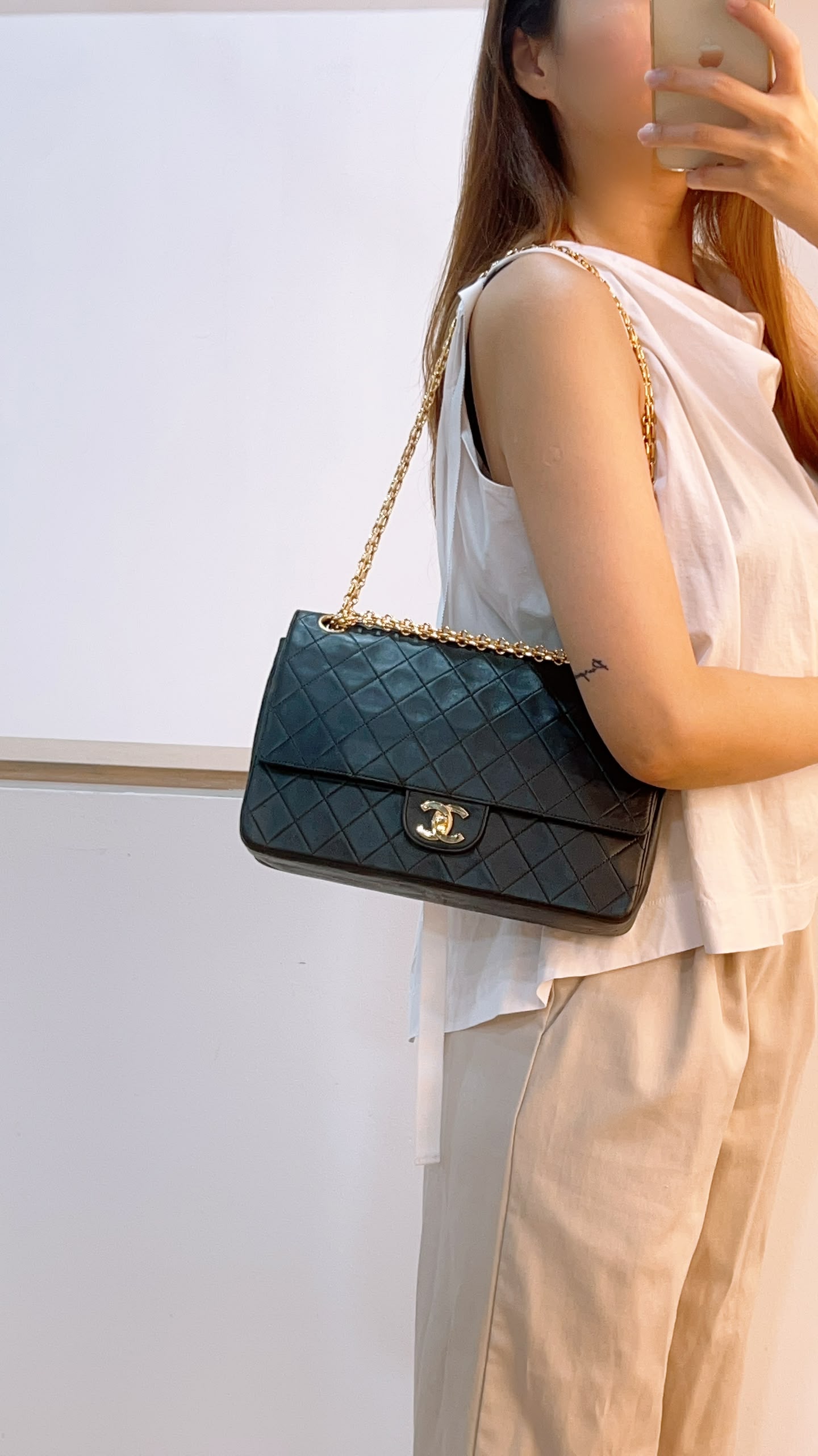 Chanel Black Lambskin Vintage Double Chain Flap (GHW)