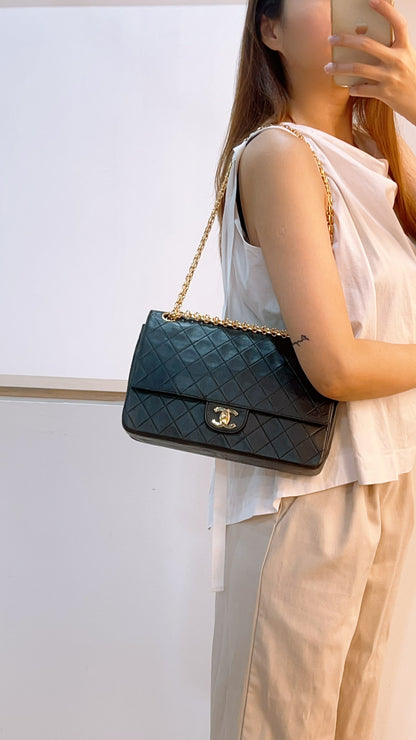 Chanel Black Lambskin Vintage Double Chain Flap (GHW)