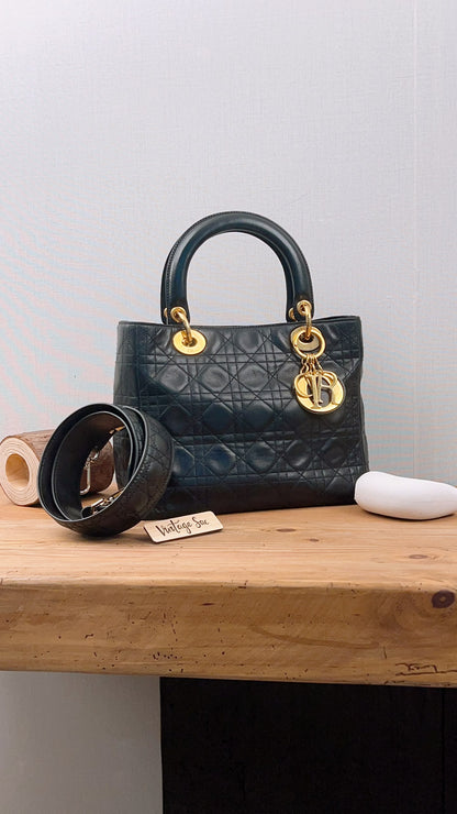 Dior Black Vintage Lambskin Medium Lady Dior (GHW)