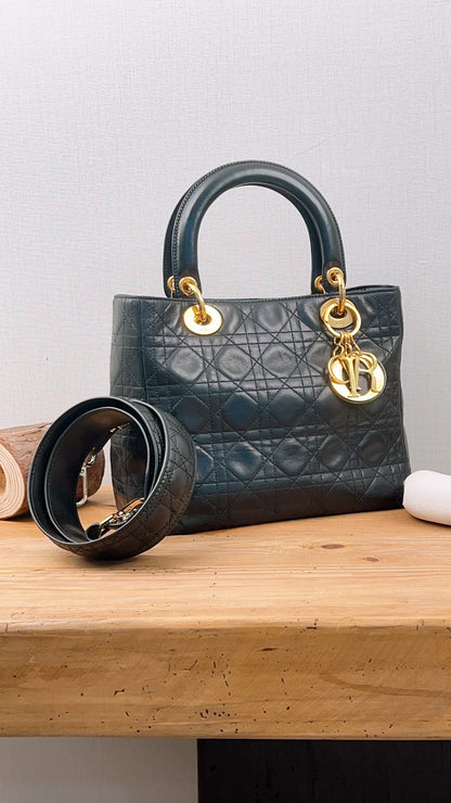 Dior Black Vintage Lambskin Medium Lady Dior (GHW)