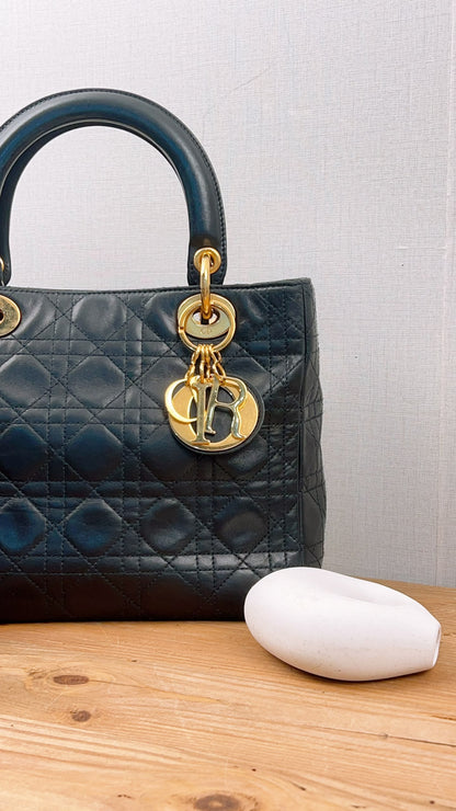 Dior Black Vintage Lambskin Medium Lady Dior (GHW)