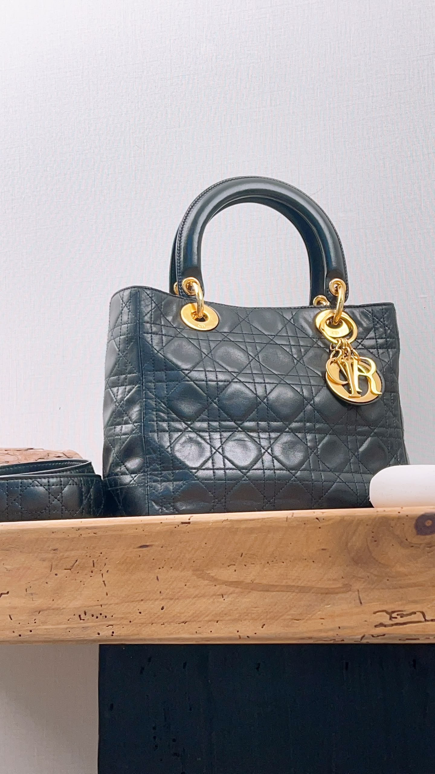 Dior Black Vintage Lambskin Medium Lady Dior (GHW)