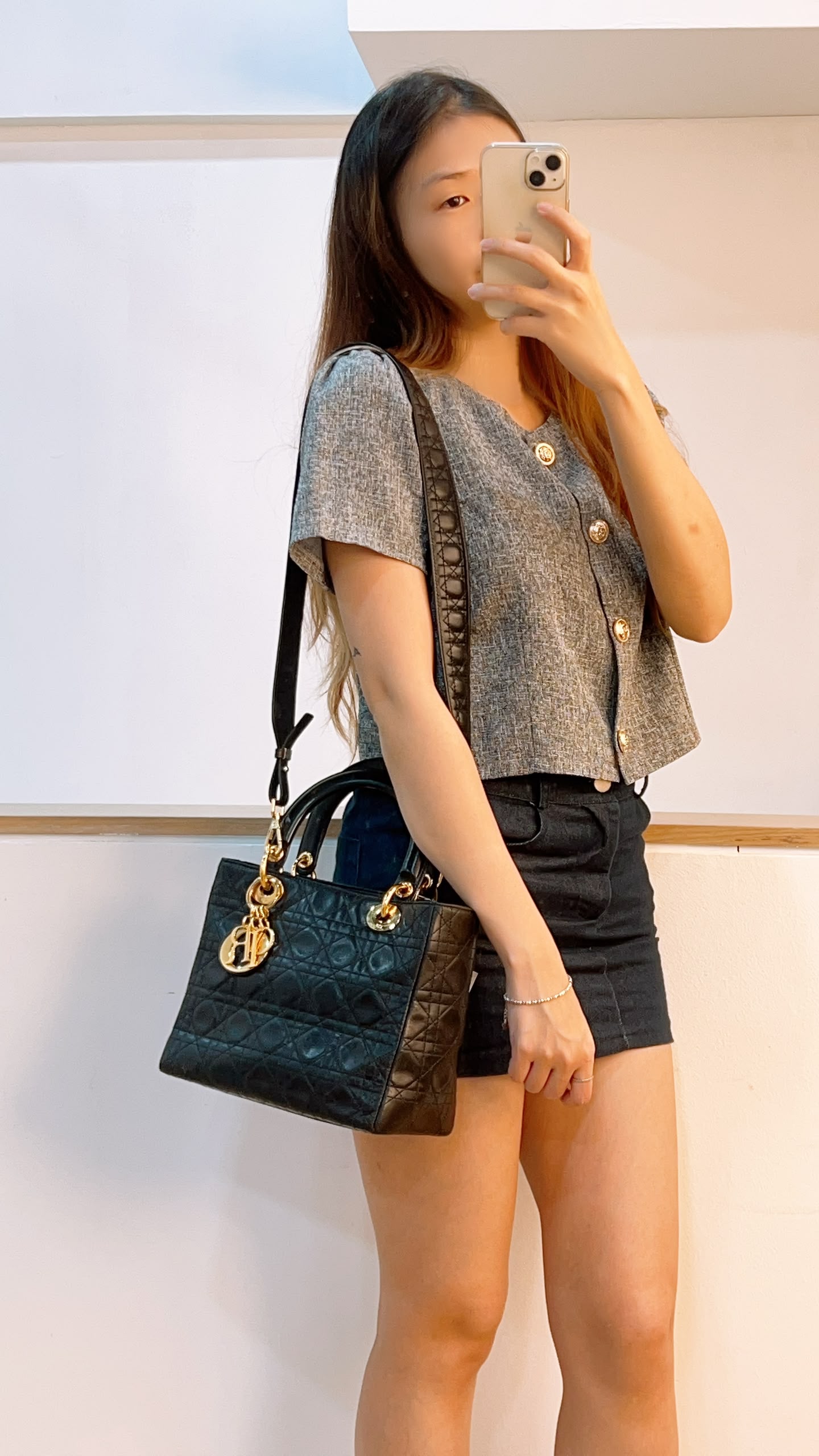 Dior Black Vintage Lambskin Medium Lady Dior (GHW)